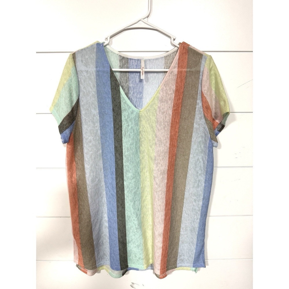 NWOT My Story Women's  Stripe Swim Cover Up V Neck Dress‎ Size Small